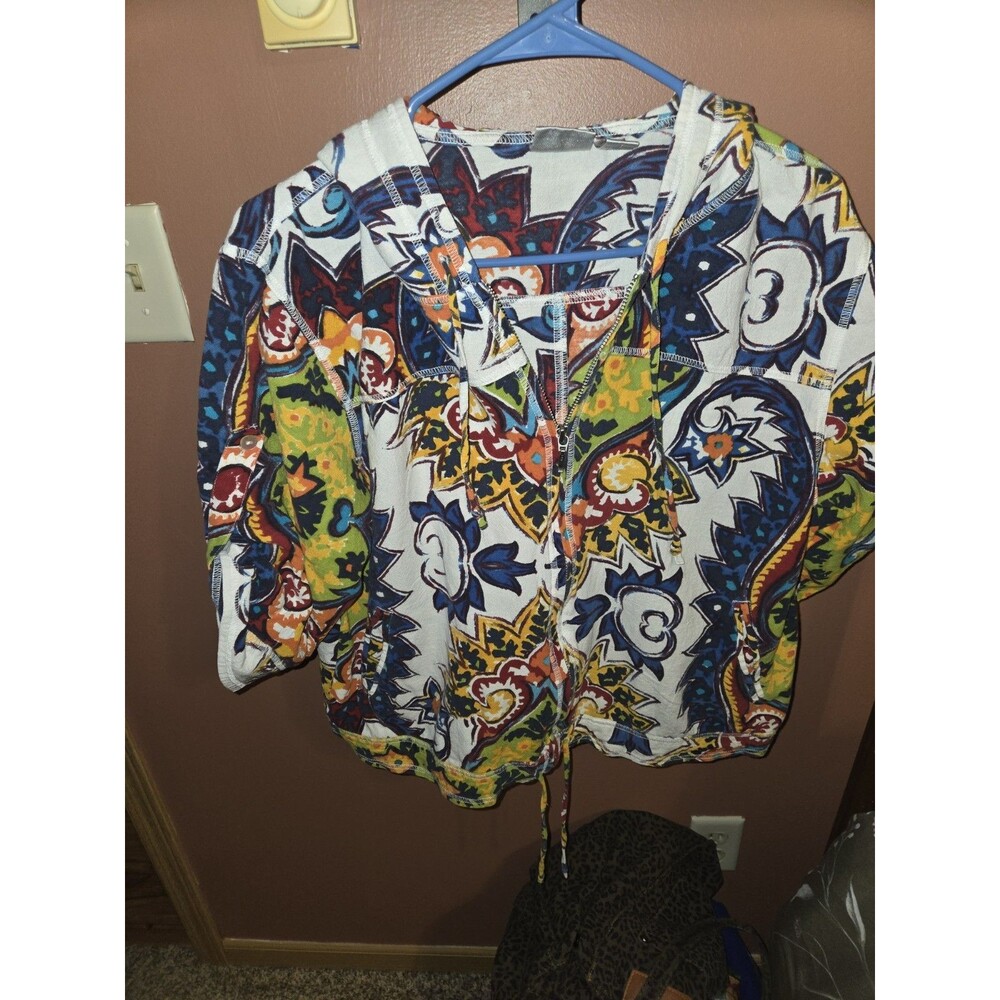 Chico's Women's Multicolor Chico Hooded Full Zip  colorful Paisley crop Size 2